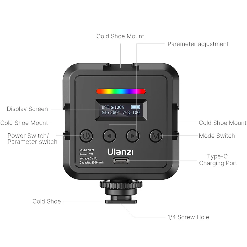 Ulanzi VL61 RGB полный Цвет Спортивная мини видеокамера на светильник Портативный Vlog