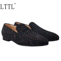 lttl handmade black sequins bling loafers men summer breathable casual shoes stylish dress shoes mens party wedding shoes