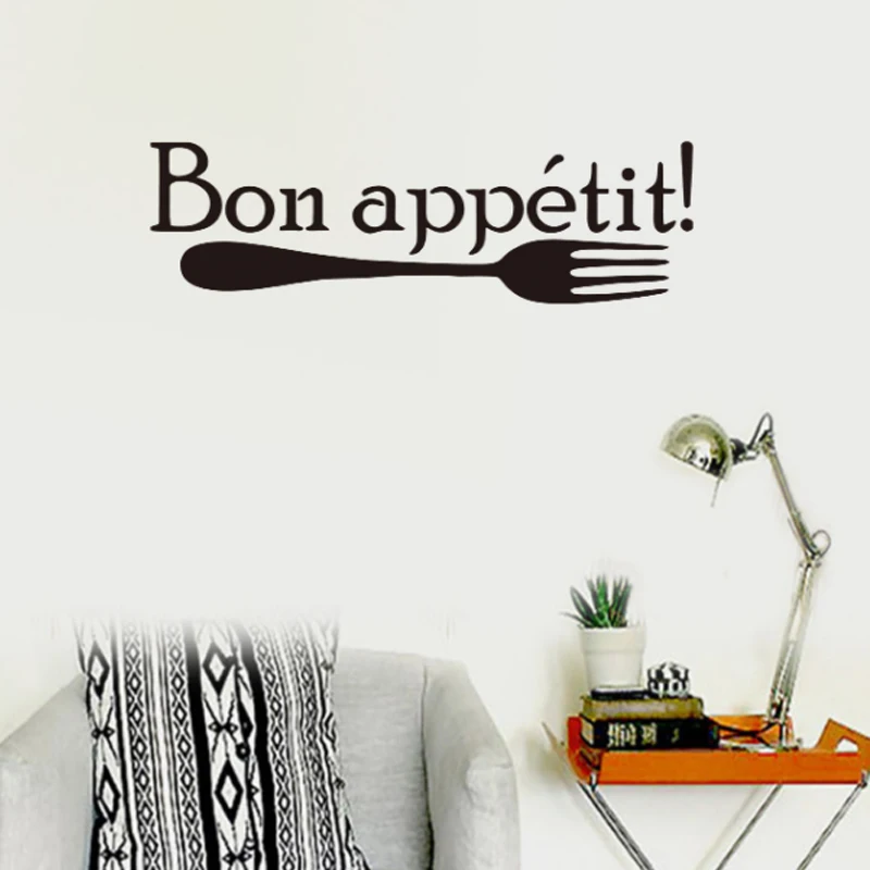 

Creative French Bon appetit Wall Stickers Fork pattern restaurant Vinyl home decoration removable kitchen sticker Mural Decals