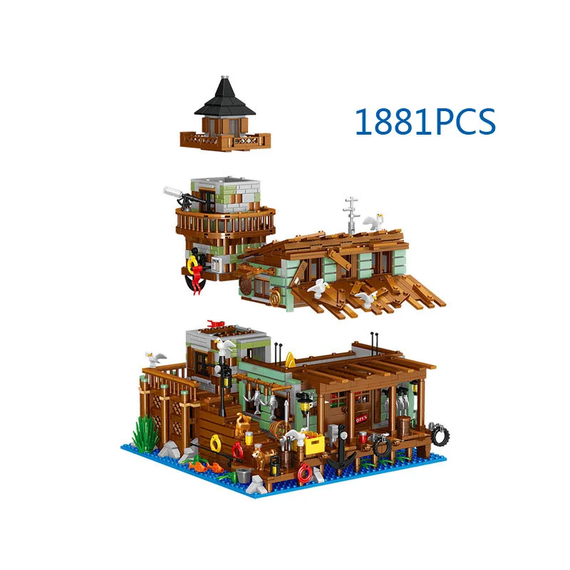 

China City street view mini block old fishing store assembly building brick figures streetscape toy collection for adult gift