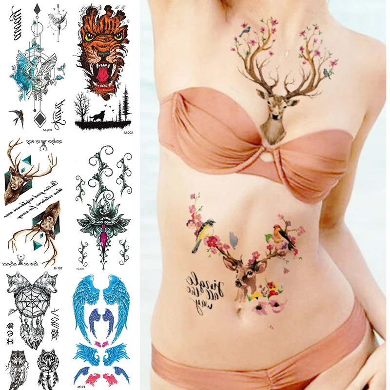 

Butterfly Phoenix Women's Temporary Tattoo Stickers and Decals Waterproof Tattoos Lion Deer Wolf Body Transfer Fake Tato Sticker