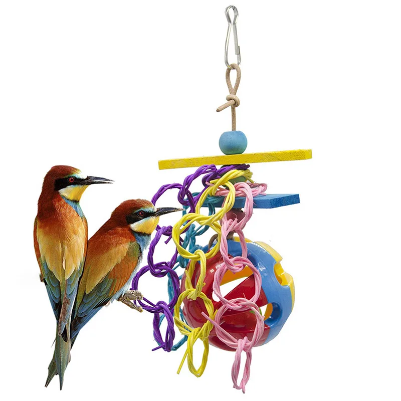 

Bird Parrot Chewing Toy Colorful Bell Ball Rattan Interective Parrot Hanging Toy Bird Cage Bite Resistant Toy For Bird Training