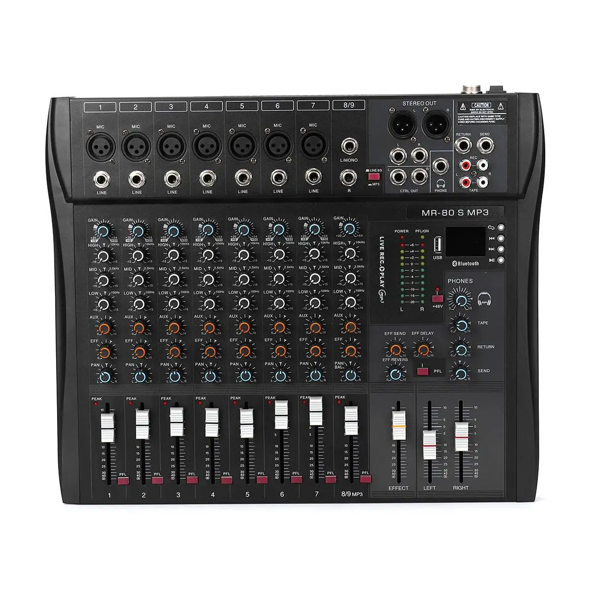 

LEORY 9 Channel Professional Console Studio Audio Mixer USB bluetooth DJ Sound Mixing for Family KTV Campus Speech Meeting