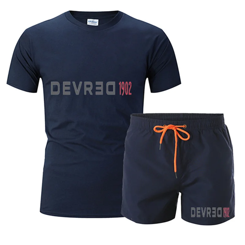 

2021 Summer Men's Leisure The New Trend Of The Joker Cotton Short Sleeve + Exercise Jogging Beach Shorts Suit Two-Piece Outfit