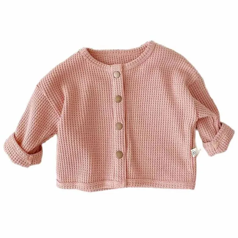 

Spring And Autumn Children's Cardigan Waffle Knit Bottoming Shirt 2021 Casual Fashion Thin Boys And Girls Jacket 0-3Y