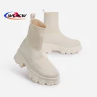 Женские вязаные ботинки на толстой подошве, красные повседневные ботинки-носки больших размеров, новинка осенне-зимнего сезона 2021