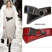 2022 fashion punk rocker wide belts for women elastic wide european style women belts metal round buckle