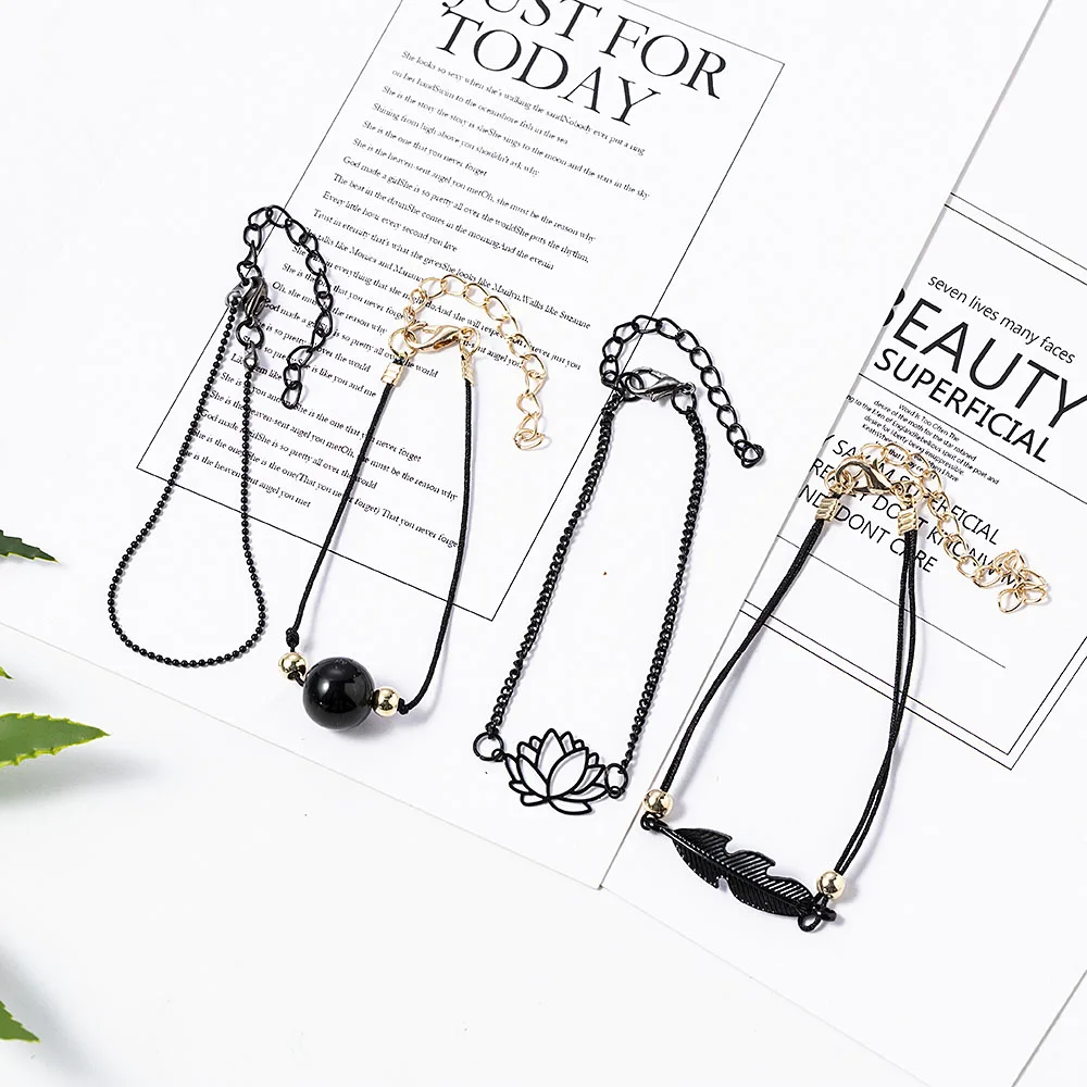 4 шт головок браслет Перл листья лотоса с цветочным принтом модные украшения