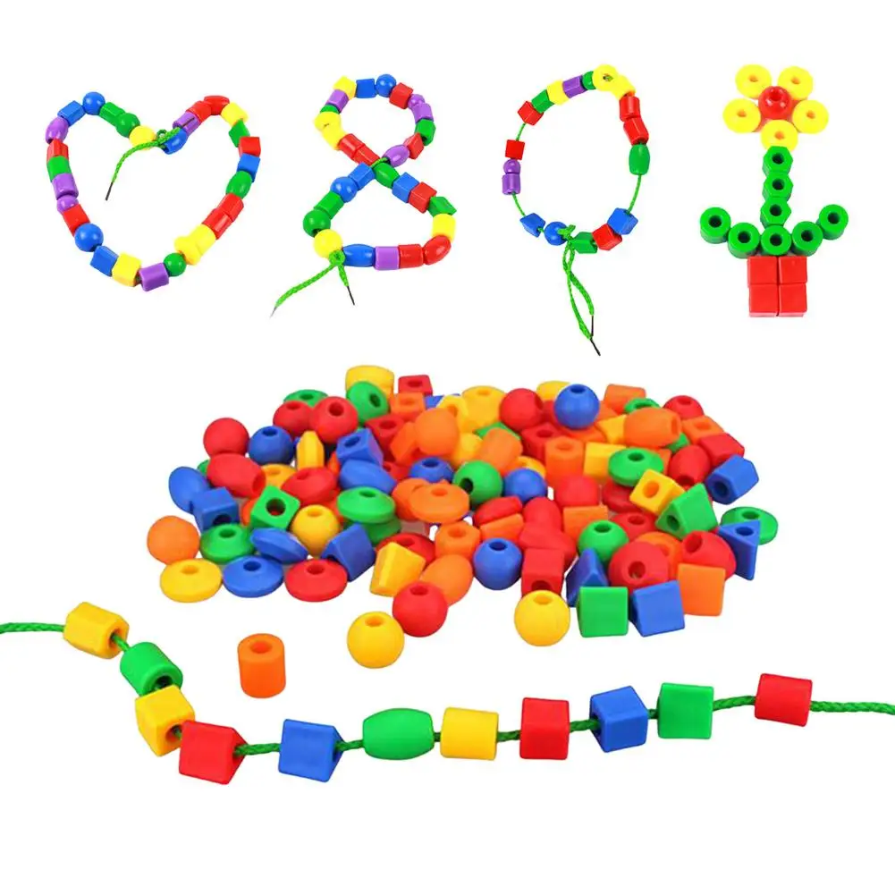 

140pcs Beads Toys Geometric Figurebeads Stringing Threading Beads Game Education Toy For Baby Kids Children Crafts Beads Toy