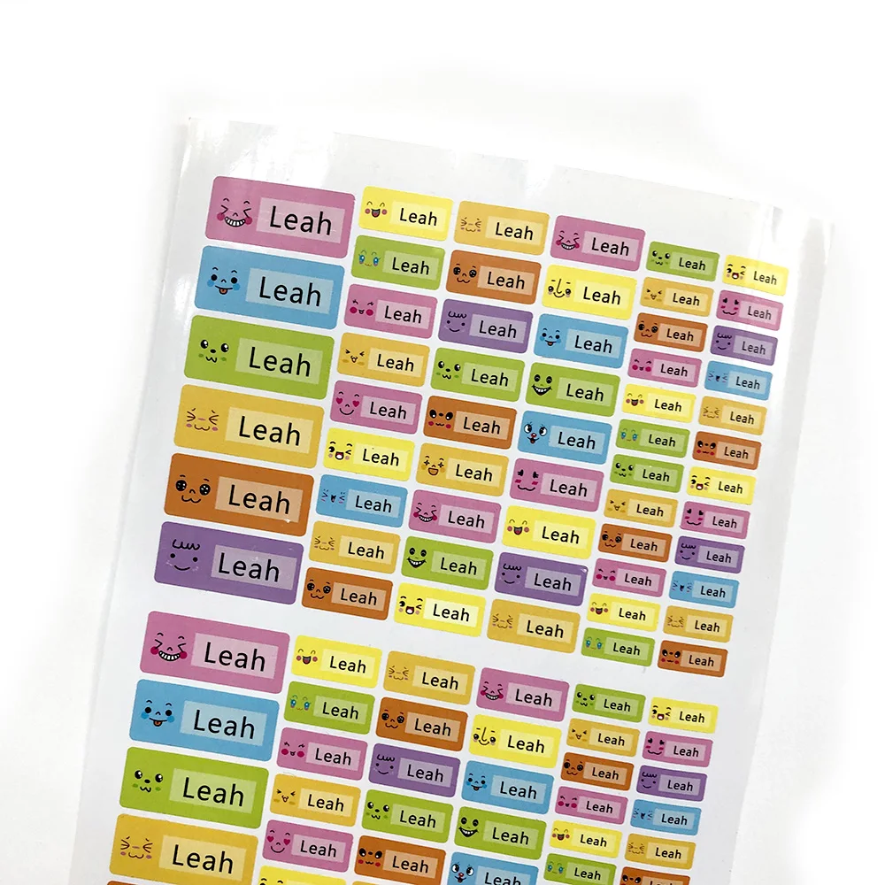 Мультфильм улыбка значок имя наклейки на заказ Дети водостойкие бирки