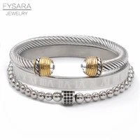 fysara 3pcsset luxury roman number buckle bangle stainless steel beads wristband braiding bangles opening cuff men bracelets