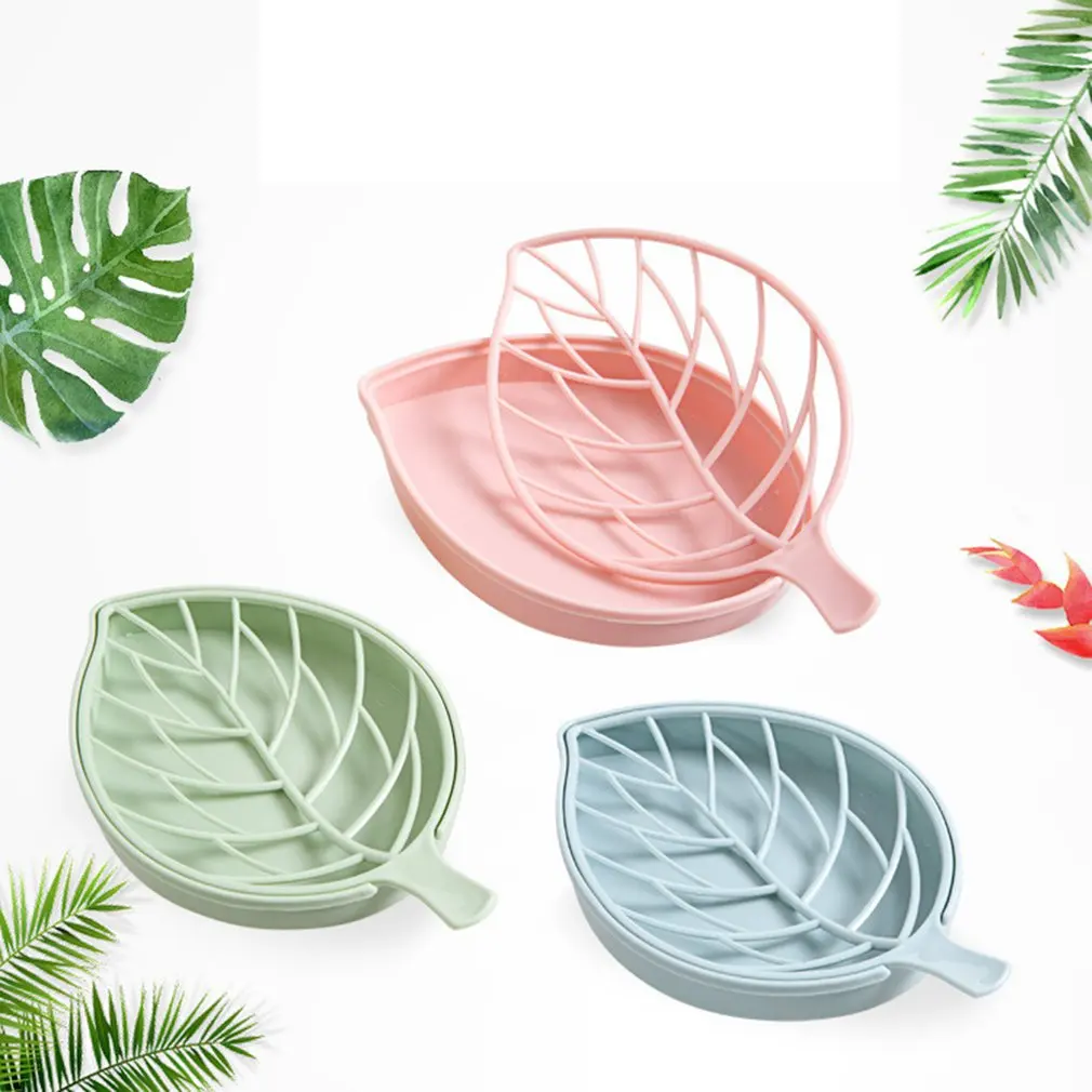 Творческая двухслойная дренажная мыльница в форме листа для хранения посуды в ванной комнате.