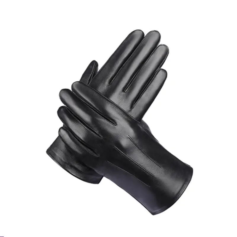 

Mens Winter Gloves Solid Color Touchscreen Gloves Leather Gloves Windproof and Warm Driving Full Gloves