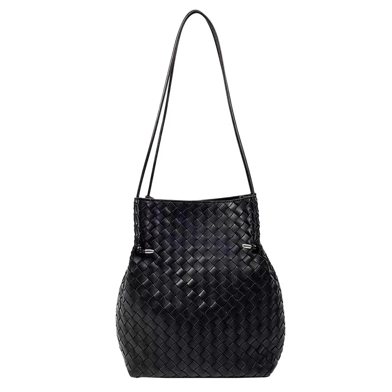 

Luxury big brand exquisite soft real cowhide hand-woven bag ladies one-shoulder portable large-capacity soft cowhide bucket bag