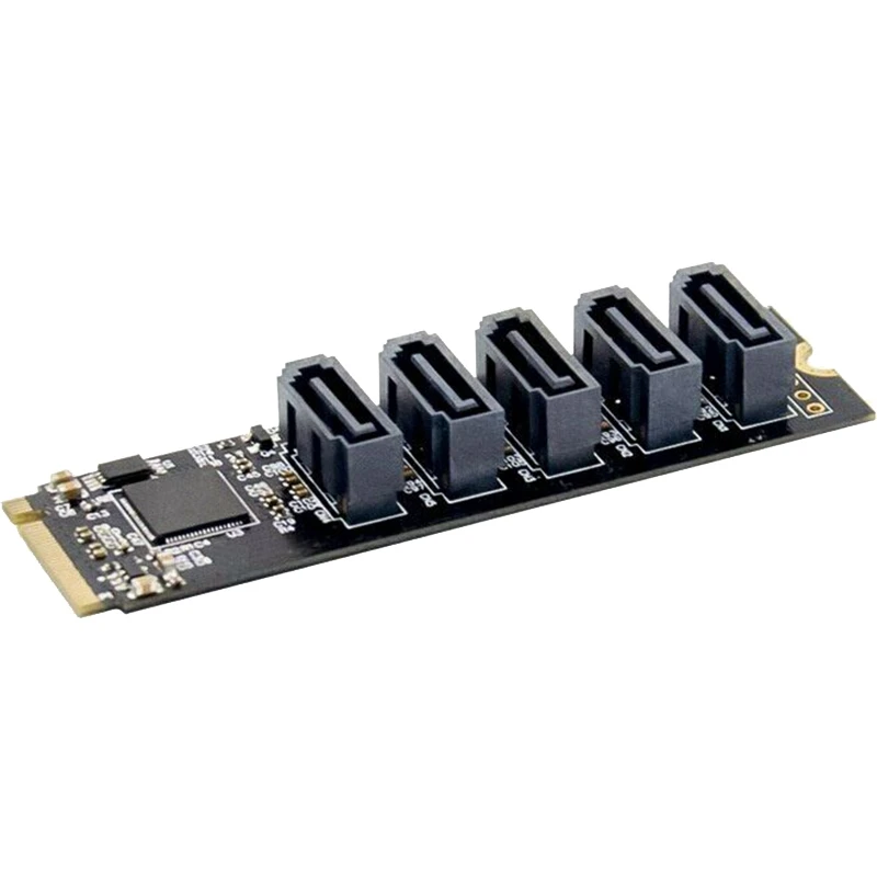 Bestellen PCIe X2 M.2 Schlüssel M Zu 5-Port SATA 3,0 Adapter Karte NGFF NVME Zu SATA 3,0 Konverter Karte JMB585 Chipsatz 6 Gbps