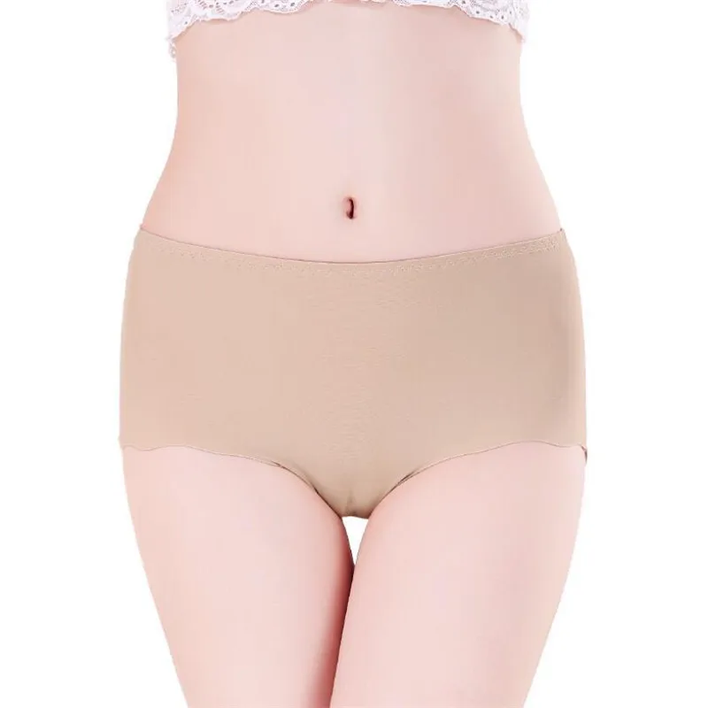 Apricot Briefs S-4XL, женские шелковые бесшовные трусы, сексуальные, женские, простые, высокая талия, высокая эластичность, трусы, нижнее белье для женщин, большие размеры - Цвет: Apricot Briefs