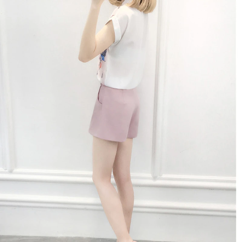 

High-end Summer New 2020 Women's Elegant Goddess Suit Chiffon Blouse Wide Leg Shorts Casual Fashion Two Sets Female Suit YR288