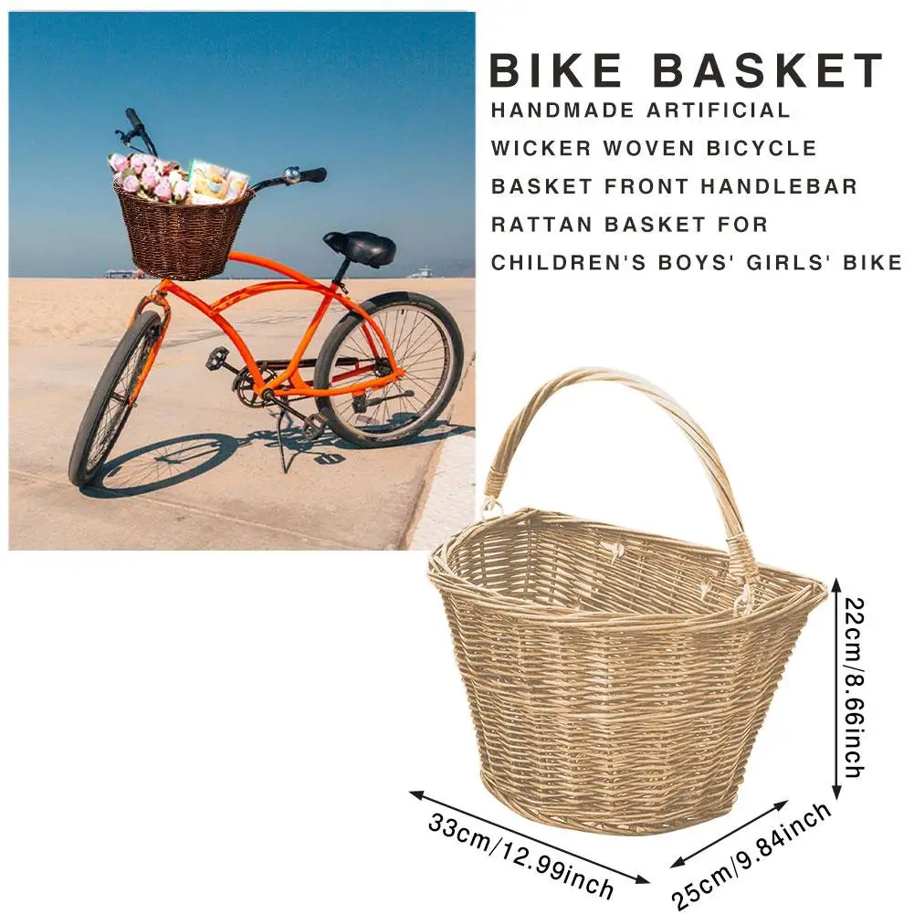 

Bike Handwoven Basket Detachable Water Resistant Bicycle Front Handlebar Crate Universal For Boys Girls Bikes