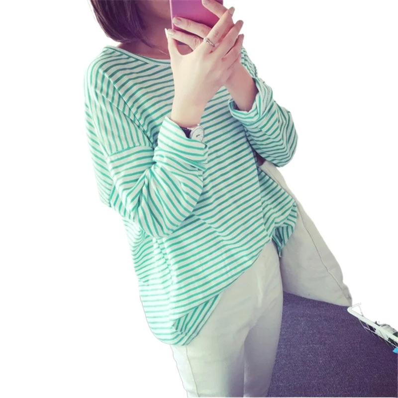 

Korean Casual Fashion O-Neck Long-Sleeved T-Shirt Tops Women Spring Loose Striped Plus Size Harajuku Gothic Sweet Y2K Aesthetic