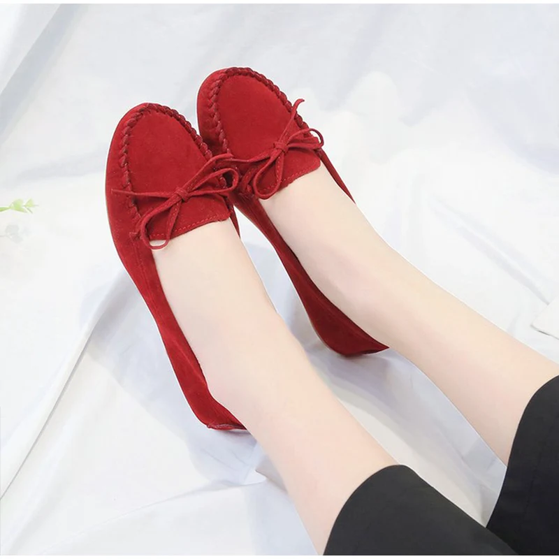 

Suede Leather Moccasin Shoes Ballet Flat Shoes New Style Flat Shoes Ladies Loafers Lazy Women Bow Tie Fashion Light Ladies Shoes