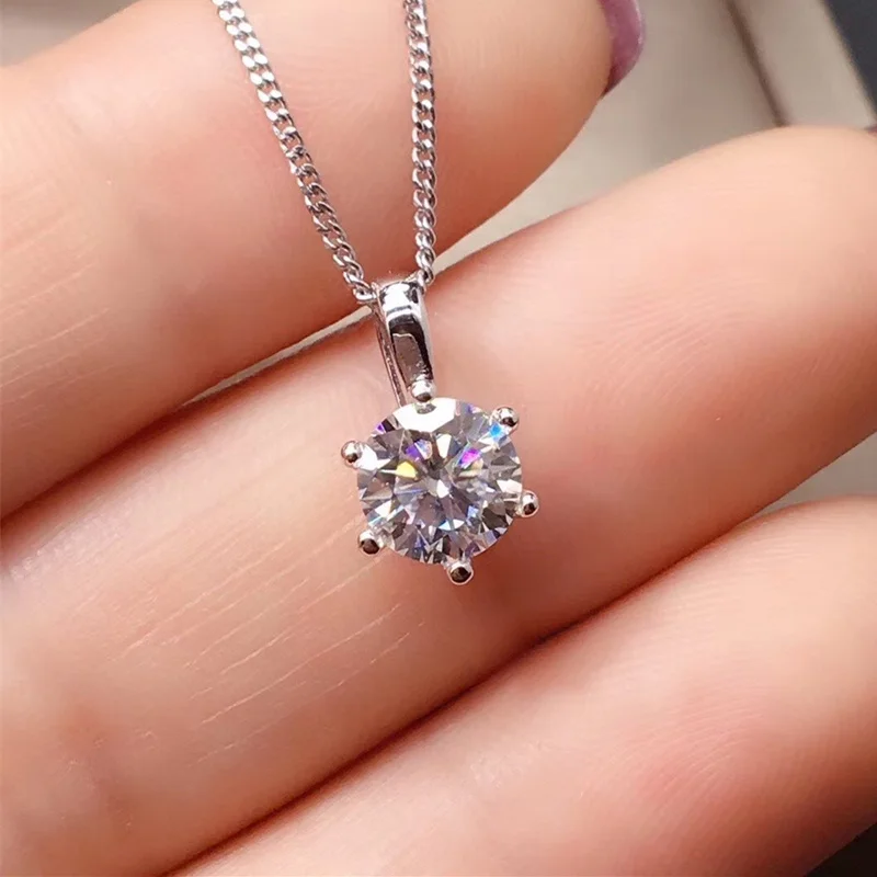 

1ct moissanite pendant 6.5mm vvs lab diamond necklace with certificate for female wedding party royal gift 925 sterling silver