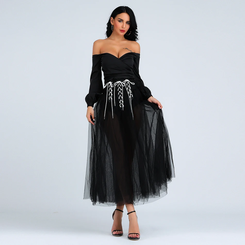 Бальное платье на шнуровке женская юбка черного цвета с высокой талией пикантная