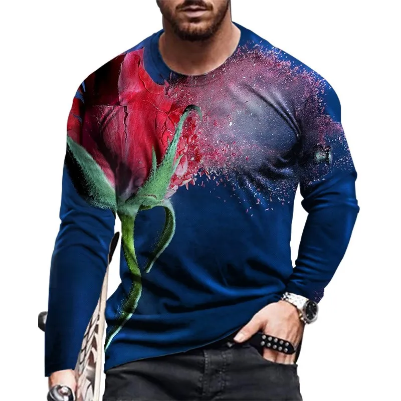

Mens T-Shirt Autumn 2021 Oversized New Personalized Long Sleeve Mens 3D Digital Printing O Neck T-Shirt Men's Fashion Tops