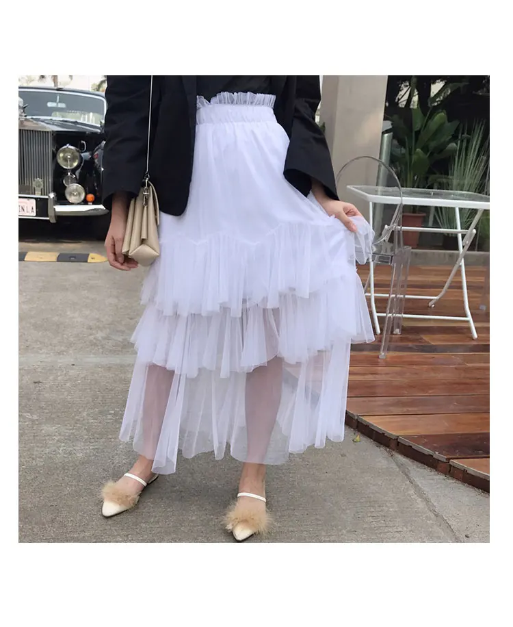 Женская летняя сетчатая юбка-пачка плиссированная до середины икры имперский