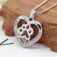 ladies heart pendant necklace silver diamond puppy footprint necklace clavicle chain