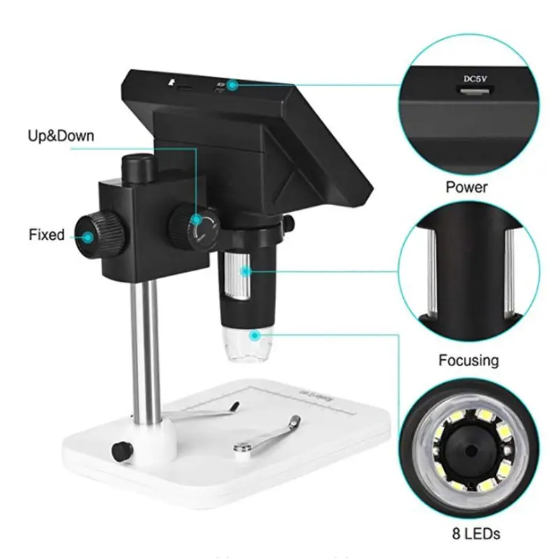 

720P 1000x USB Digital Electronic Microscope 4.3"LCD Display VGA Microscope with 8 LED USB 2.0 Digital Microscope for PCB