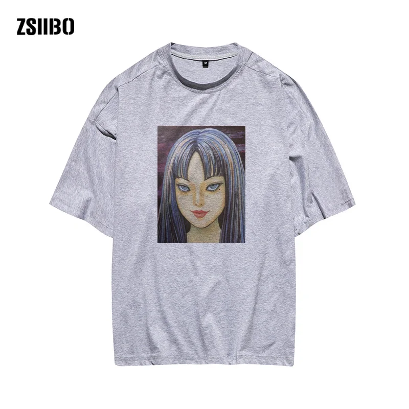 Харадзюку мужские манга Junji Ito футболки Shintaro Kago девушка футболки Топ дизайн с коротким рукавом эстетическое японское аниме футболка - Цвет: gray2