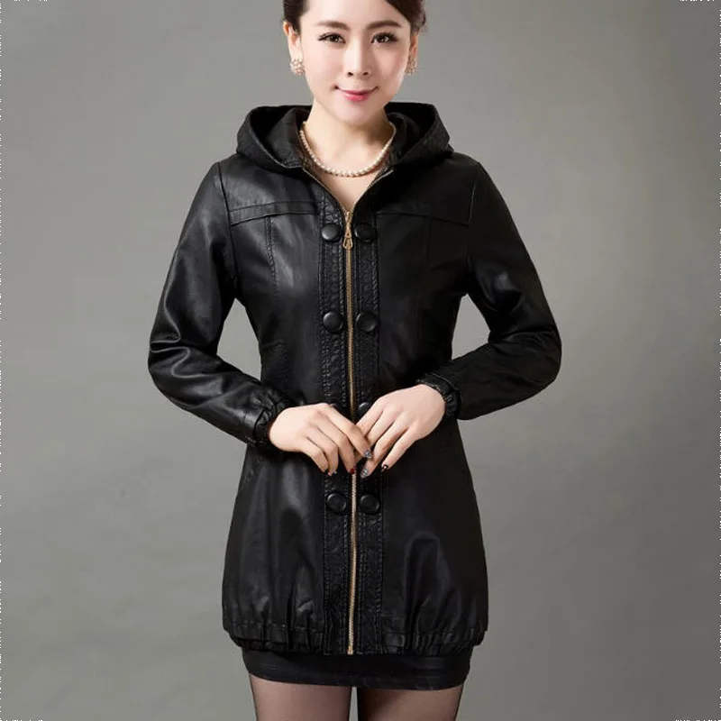 Женское кожаное пальто с капюшоном размеры до 5XL|leather coat women|womens leather clothingleather |