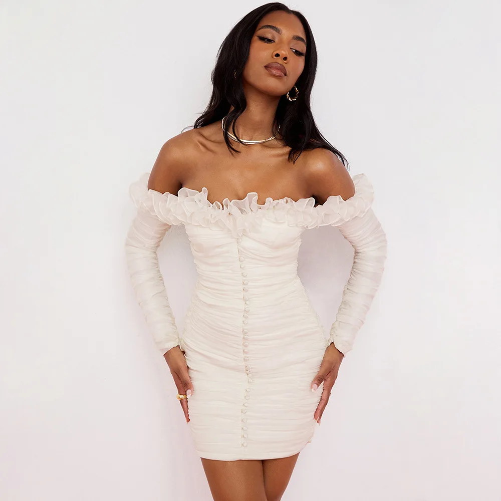 

Bodycon Dress Women Party Dress Mini 2021 New Arrivals Ruffle Dress House of Cb White Celebrity Evening Club Dress High Quality