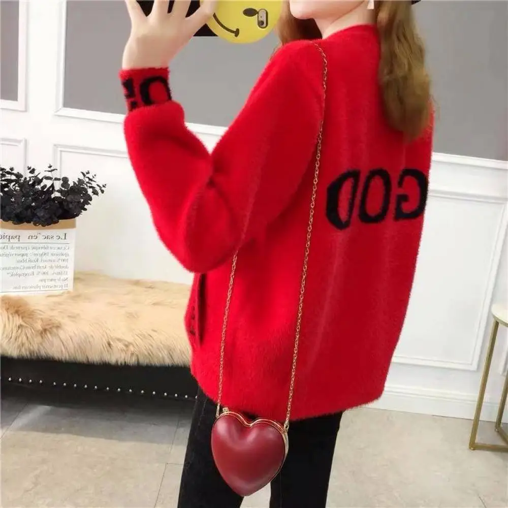 2022 Fall Faux Mink Fur Coat Loose Velvet Long-Sleeved Hooded Coat Collar Warm Winter Thickened Fleece Sweater Women's Cardigan