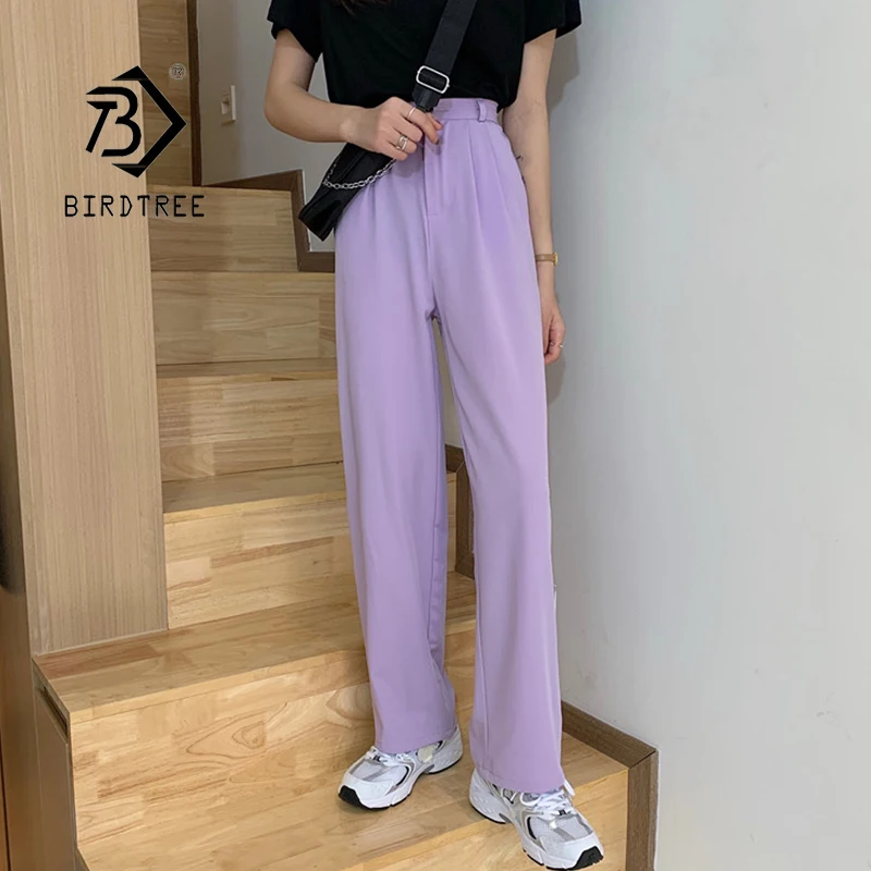 Фиолетовые женские широкие брюки S-4XL летние тонкие тканевые длинные с высокой