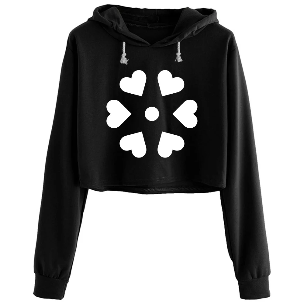 

Heart Flower Crop Hoodies Women Grunge Harajuku Anime Emo Pullover For Girls