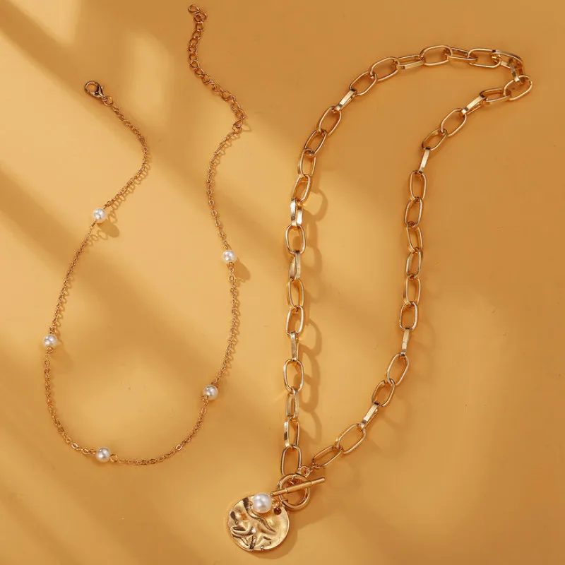 

New Summer Pearl Double Layer Alloy Clavicle Chain Necklace for Women Trendy Jewelry Accessories