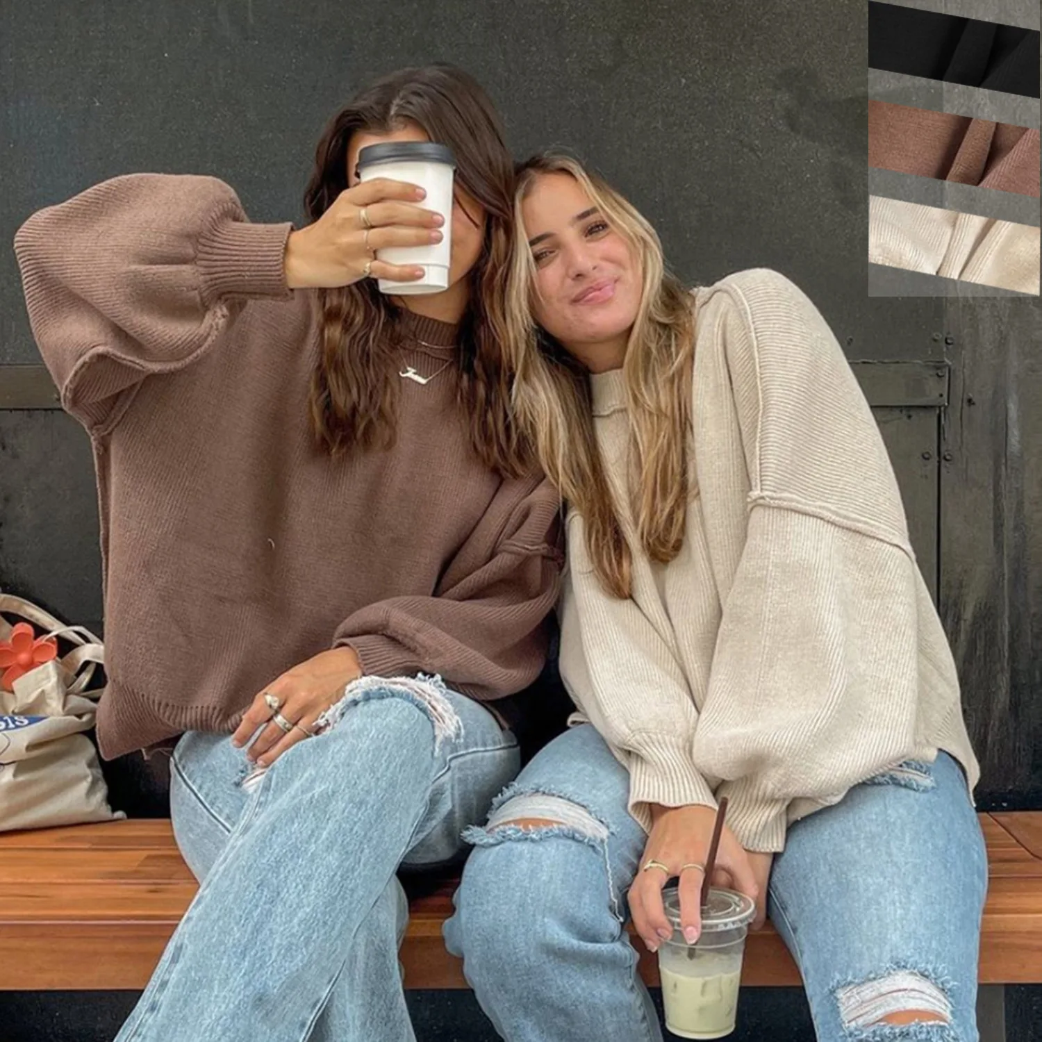 

2021 Women Loose Knitted Sweaters Vintage Long Sleeve Pullovers Chic Tops Female Lantern Sleeve Lazy Oaf Womens Winter Sweaters