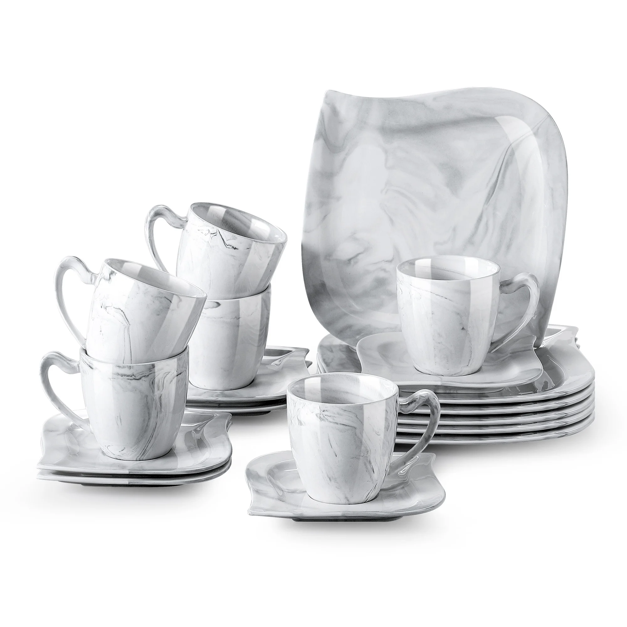 

MALACASA ELVIRA 18/36-Piece Marble Grey Porcelain Afternoon Tea Coffee Cup and Saucer Set with Cups&Saucers,Dessert Plates Set