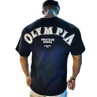 olympia cotton gym shirt sport t shirt men short sleeve running shirt men workout training tees fitness loose large size m xxxl