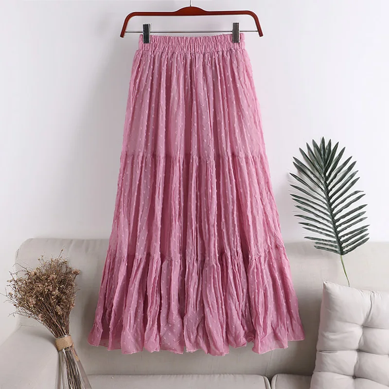 

Polka Dot Chiffon Skirt Women's Spring/Summer 2020 New Korean-Style Stitching A-Line Skirts Mid-Length Slimming Midi Skirt Lady
