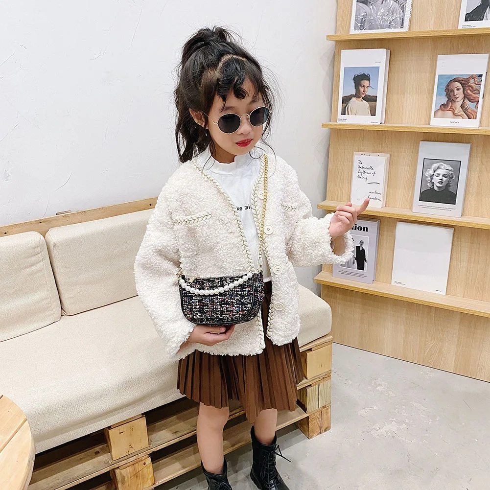 

Autumn Crossbody Bag Girls Chic Kids Pearl Chain Small Shoulder Underarm Purse