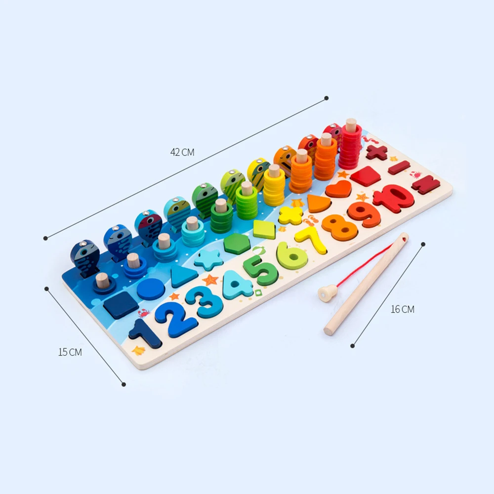 

Children's Magnetic Fishing Toy Early Education Logarithmic Board Wooden Number Puzzle Shape Sorting for Toddlers Preschoolers
