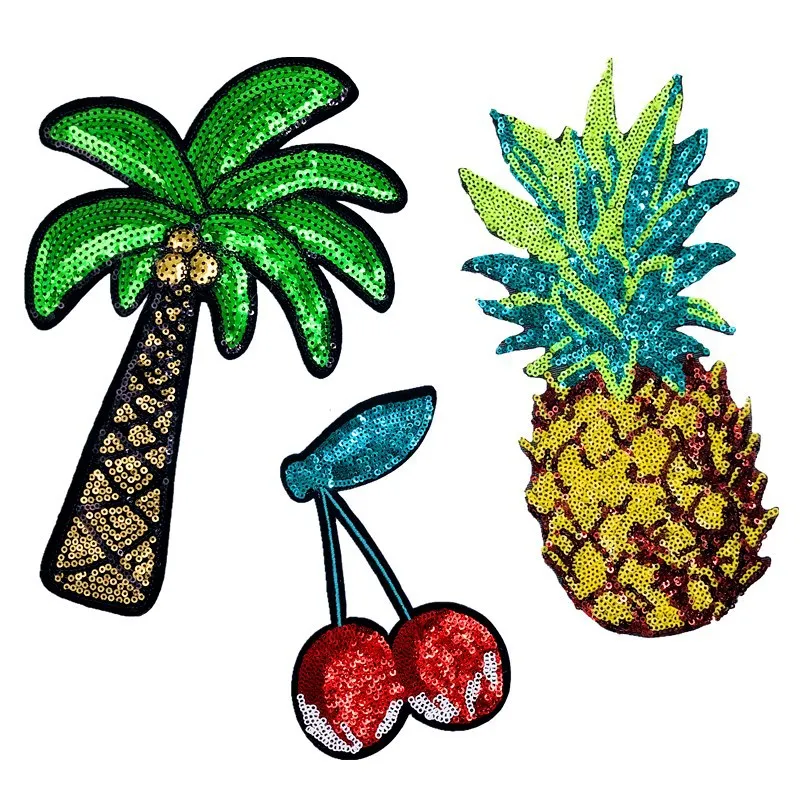 

Pineapple coconut tree cherry DIY sequin cloth stickers clothes iron patch are used to decorate the badges of jacket Decor