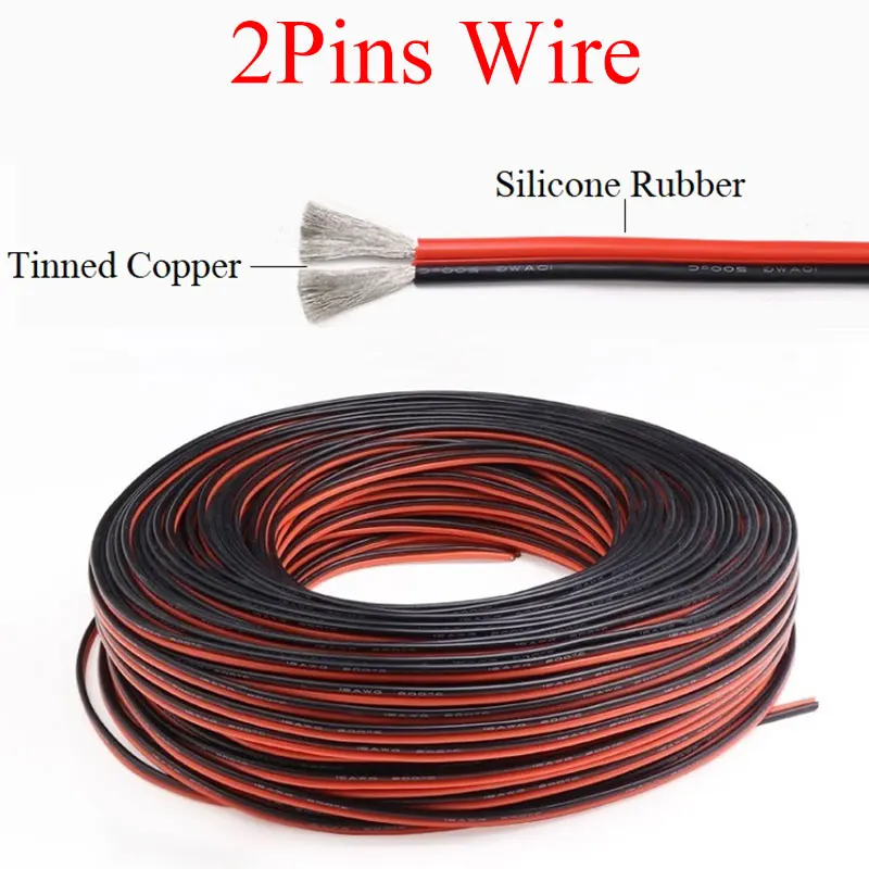

Black Red Silicone Rubber 2pins Wire Extra Soft Insulated Double Core High Temperature Electric Cable Copper LED Lamp Line