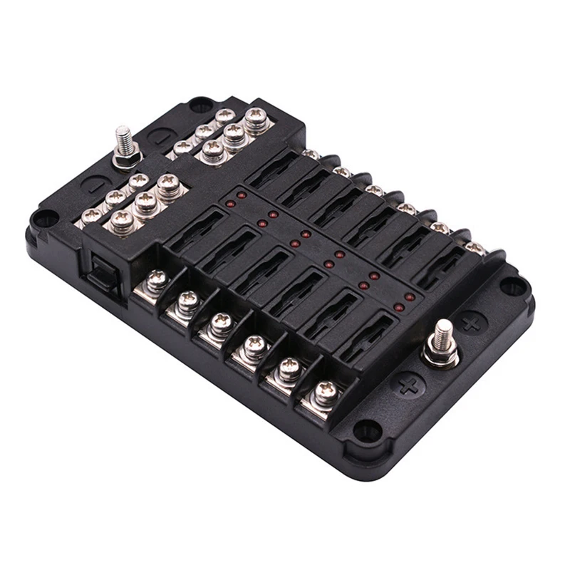 12V 32V Plastic Cover Fuse Box Holder M5 12 Stud with LED Indicator Light 6/12 Ways Blades for Car F-Best | Автомобили и