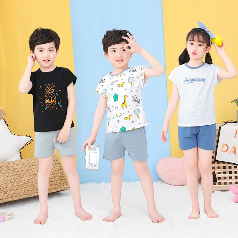 Новые летние детские пижамные комплекты для девочек с милым медведем Комплекты