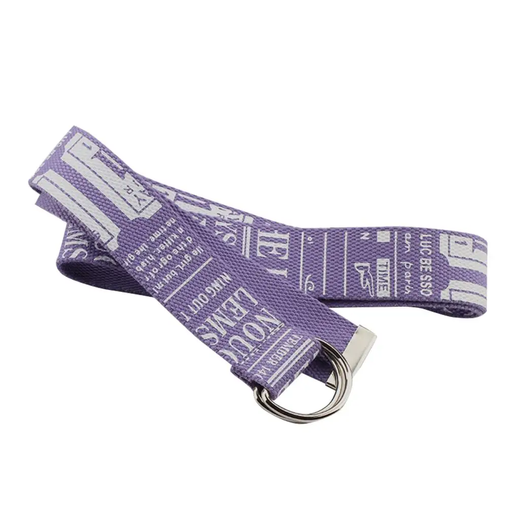Purple Холщовый ремень для мужчин и женщин с двойным кольцом и пряжкой, длинный пояс с d-образным кольцом, с буквенным принтом, Джинсовые ремни - Цвет: Purple