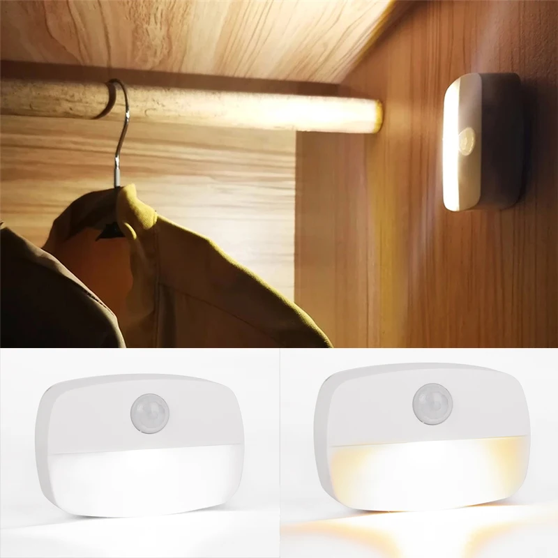 

LED Night Lights Motion Sensor Light Battery Operated Wireless Wall Lamp No Glare Corridor Closet Cabinet Door Light