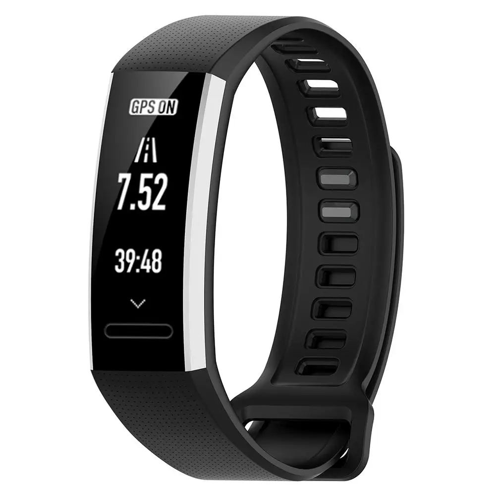 Силиконовый ремешок для часов Huawei Band 2/Band 2 Pro/ERS B19/ERS B29 (черный) 211*20*5 мм